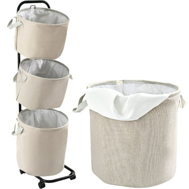 YOUPINS 3-Tier Laundry Hamper Sorter, Laundry Storage Organizer with Wheels Movable Rolling Laundry Baskets Cart, Bathroom Cart Clothes Shelf,Laundry Butler for Bathroom Bedroom Laundry Room, Beige