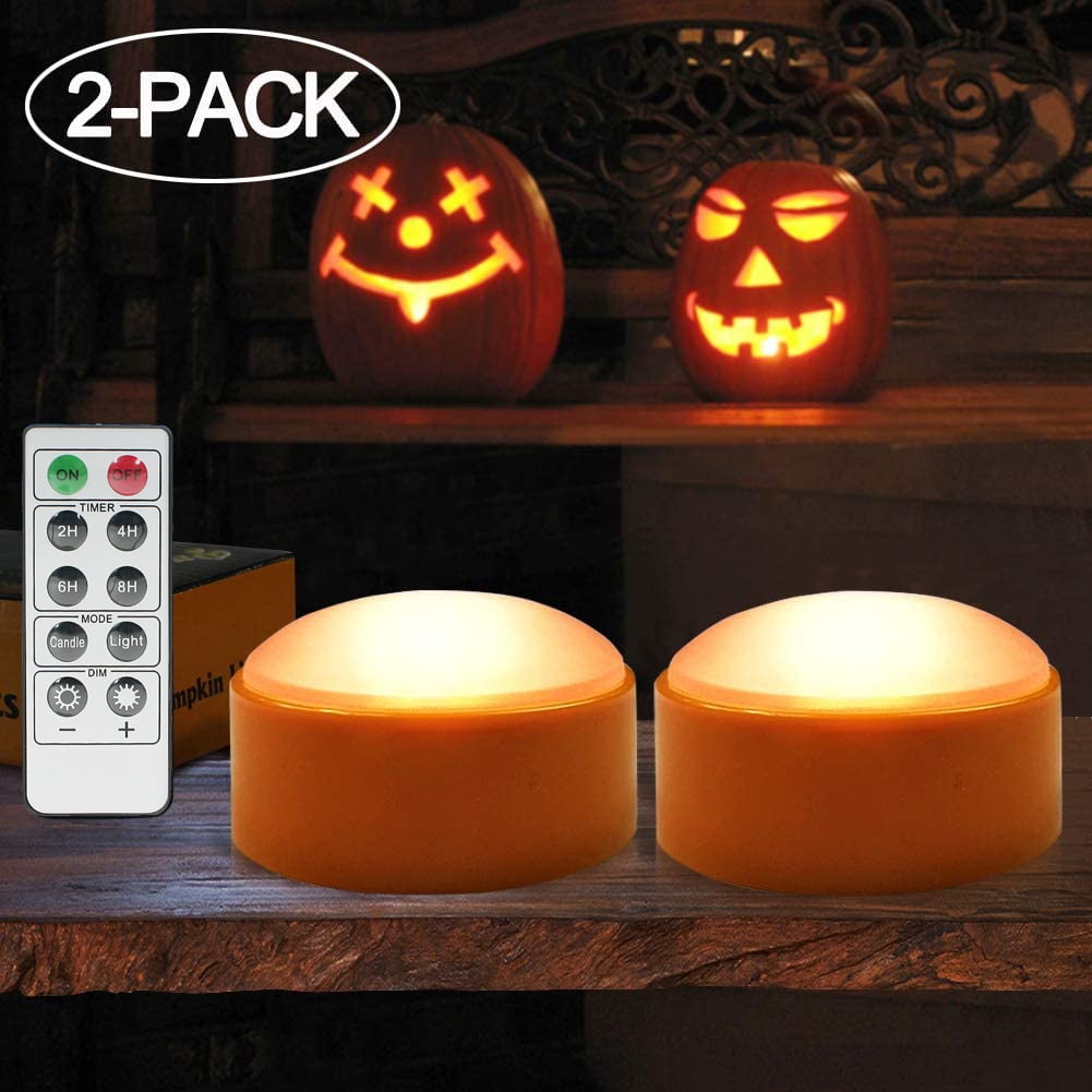 Orange Color 4 Pack Halloween Pumpkin Lights Battery Operated Flameless LED Lights with Remote//Timer Pumpkin Jack-O-Lantern Outdoor Pumpkin Decorations Home Decor
