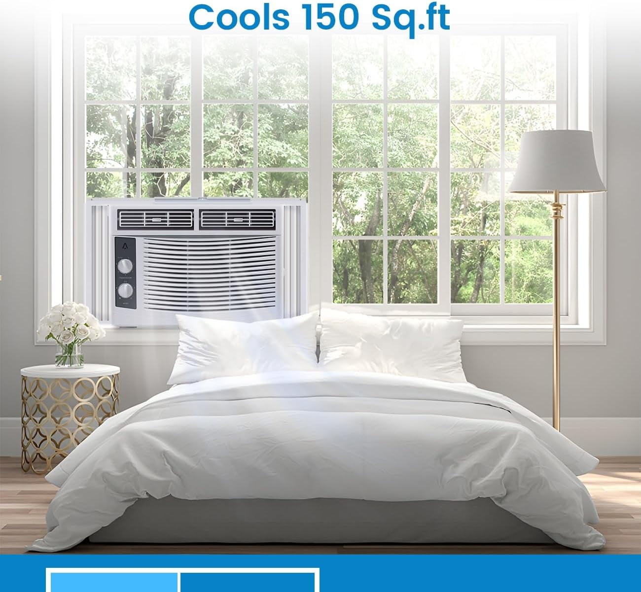 IdealHouse 5000 BTU Window Air Conditioner, Compact AC Unit for Rooms Up to 150 Sq. Ft, Quiet Operation, Fast Cooling, Easy-to-Use Mechanical Controls, Energy Efficient, Includes Installation Kit