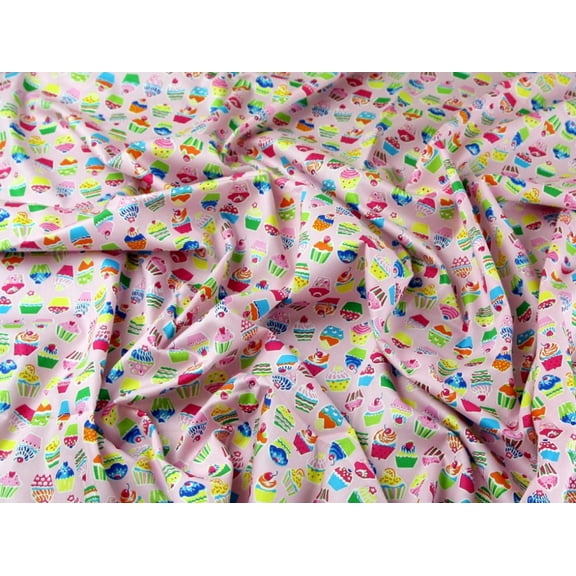 Cupcakes Print Combed Cotton Poplin Dress Fabric Pink - per yard