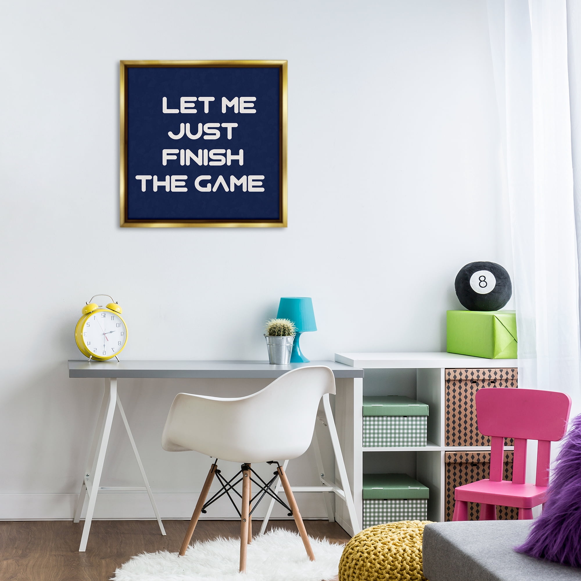Stupell Industries Finish The Game Phrase Entertainment Painting Gold Floater Framed Canvas Art Print Wall Art, 25 x 25