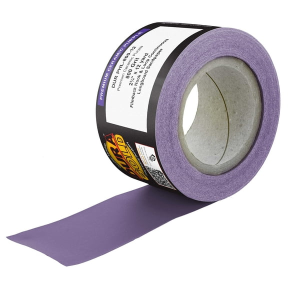 Dura-Gold Premium 800 Grit Purple Film Ceramic Longboard Sandpaper, 2-3/4" Wide Continuous 12 Yard Roll - Hook & Loop Backing for Auto & Woodworking Air File Long Board Sanders