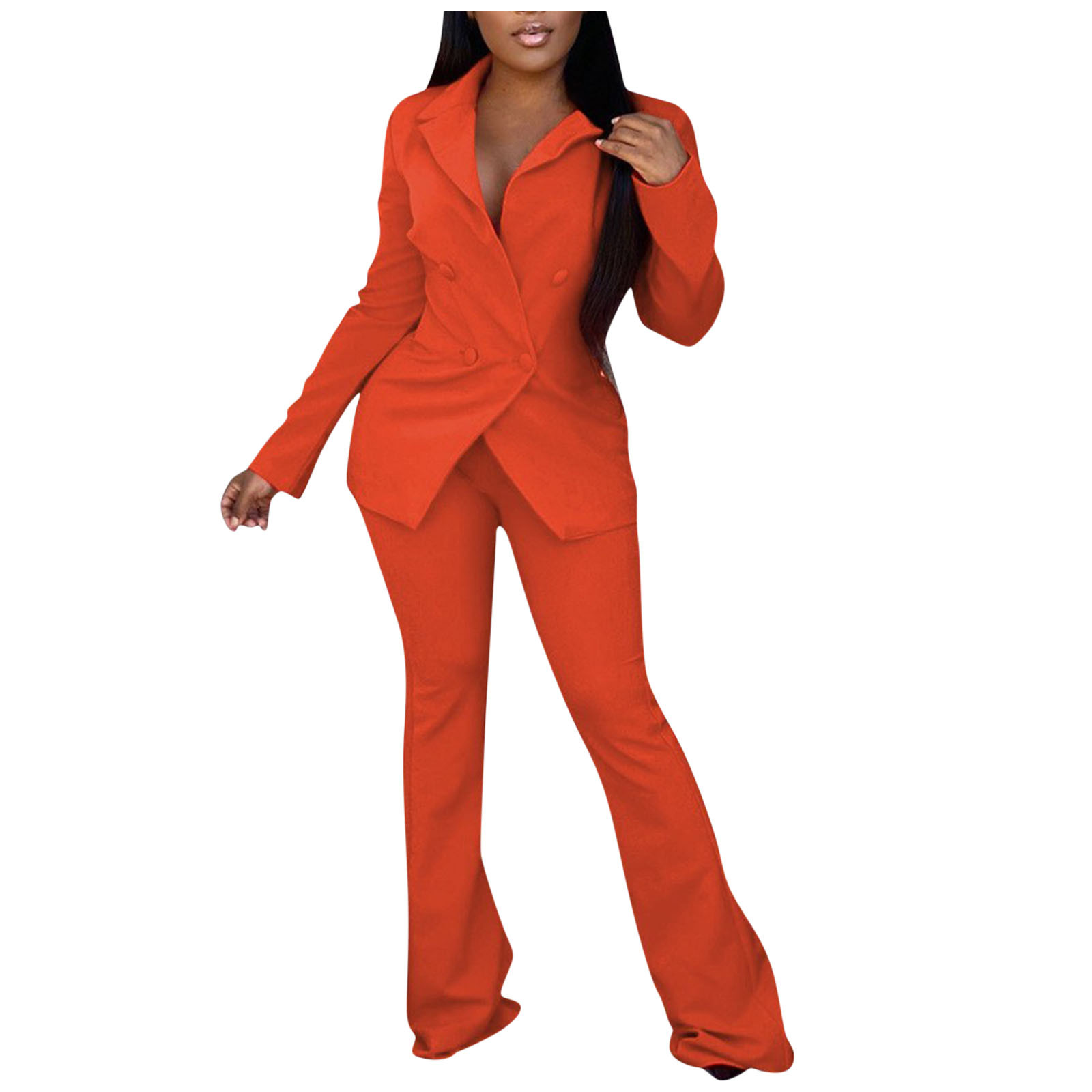 Bdfzl Women's Business Blazer Suit Ruffles Long Sleeves Two Piece Solid ...