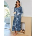 thumbnail image 4 of Ekouaer Women Long House Coat Zipper Front Robes Full Length Nightgowns with Pockets Striped Loungewear, 4 of 5