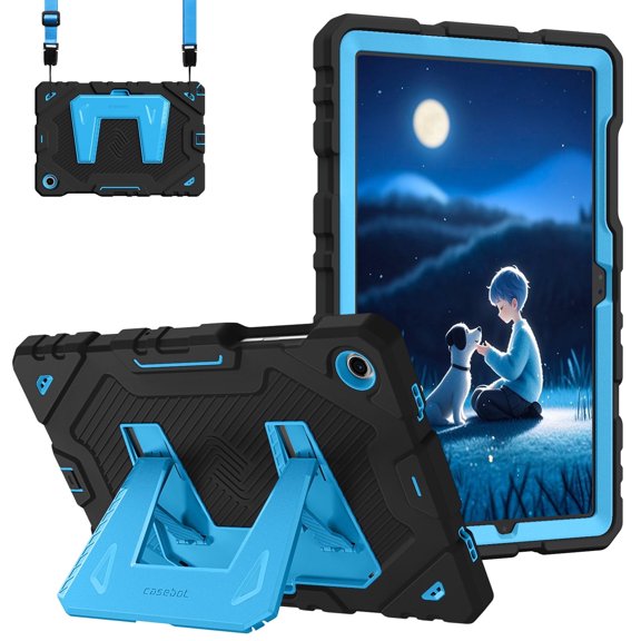 Fintie Case for Samsung Galaxy Tab A11 Plus 2025/ A9 Plus 11 Inch 2023, Fully-Body Rugged Heavy Duty Shockproof Protective Case with Kickstand & Shoulder Strap for Kids, Black/Blue
