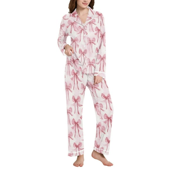 joogoo Pajamas Set for Women Watercolor Bow Long Sleeve Pjs Loungewear L