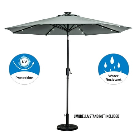Sun Ray - 9' Round 8Rib Solar Lighted Umbrella - Taupe