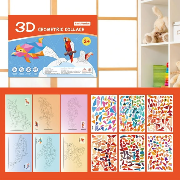 Yyuenw Sticker Paint Book,Entertaining Stickers Activity with Animals Design,Party Birthday Gifts,Geometry Puzzle Toys DIY Stickers for Kids 4-8,Early Education Focus On Manual Training Enlightenment