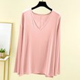 thumbnail image 2 of hotojiny Women's Soft Pajama Top Fall Long Sleeve Casual Sleepshirt Crew Neck Side Split Loose T-Shirt Loungewear, 2 of 7