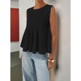 thumbnail image 5 of Womens Summer Pleated Peplum Sleeveless Blouse Tank Tops Round Neck Y2K Babydoll Blouse Shirt Black L, 5 of 9
