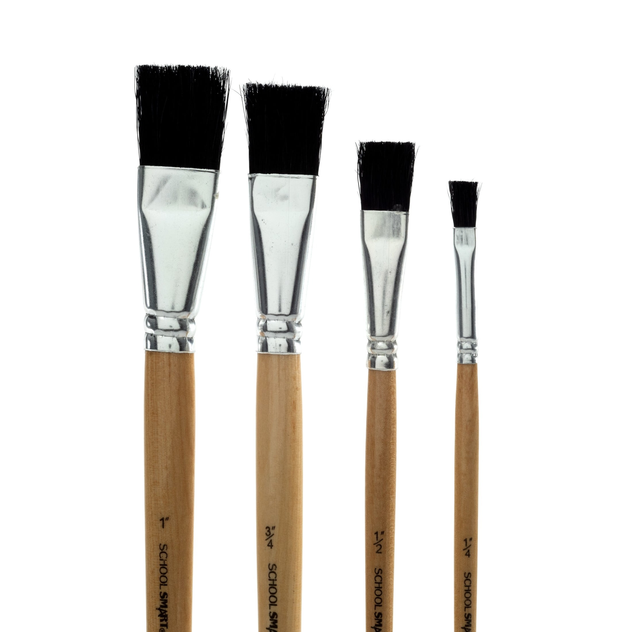 School Smart Interlocked Black Bristle Long Enameled Hardwood Handle Paint Brush Set 72- Clear