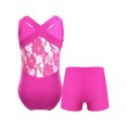 thumbnail image 2 of JanJean Kids Girls Lace Back Ballet Dance Leotard with Shorts Set Workout Athletic Biketard Rose 12, 2 of 7