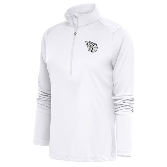 Women's Antigua White Cleveland Guardians Brushed Metallic Tribute Half-Zip Pullover Top