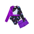 thumbnail image 4 of ZDHoor Kids Girls 2 Piece Sports Yoga Suit Long Sleeve Colorful Prints Leotard with Shorts Purple 8, 4 of 7