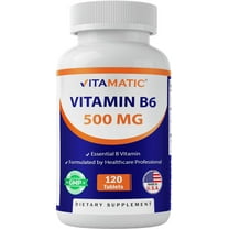 Vitamatic Vitamin B6 (Pyridoxine HCI), 500 mg 120 Vegetarian Tablets - Promotes Energy Production, boosts Metabolism and Immune Health Support