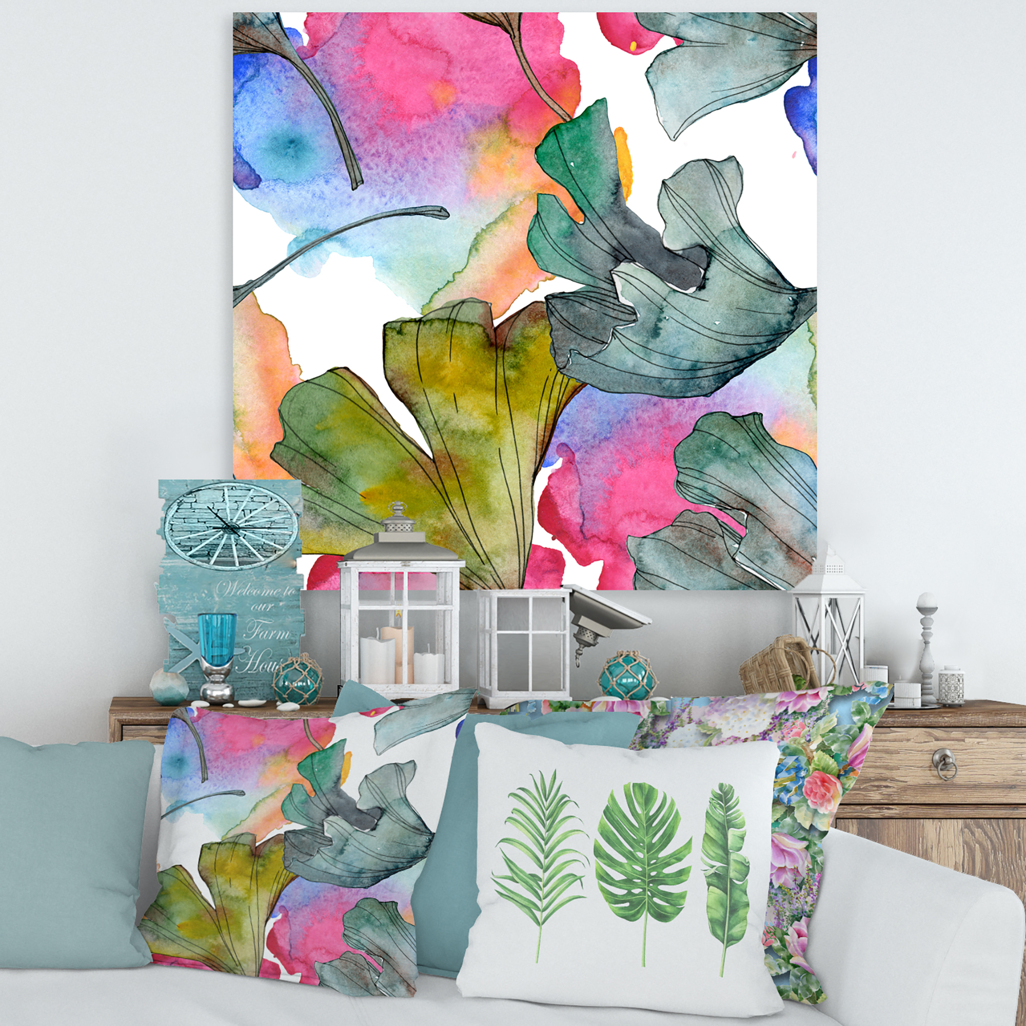 Designart ' Abstract Ginkgo Biloba Leaf Foliage ' Traditional Canvas Wall Art Print