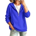 thumbnail image 5 of Hoodies for Women Long Sleeve Drawstring Half Zip Up Pullover Solid Color Drop Shoulder Sweatshirts with Pocket, 5 of 9
