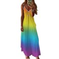 thumbnail image 2 of Diconna Female Rainbow Striped V-Neck Sleeveless Spaghetti Strap One-Piece, 2 of 9