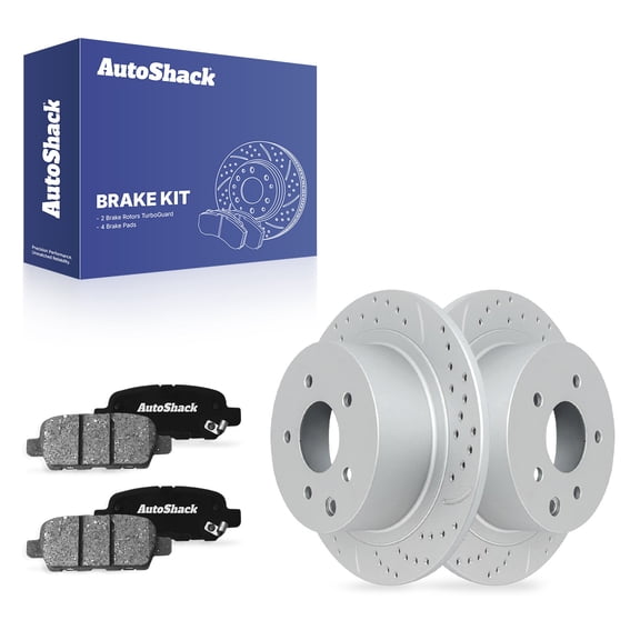 AutoShack Rear Solid Drilled & Slotted Coated Brake Rotors Silver Matte Finish   Ceramic Pads 6-PC Brake Kit Replacement for 2007-2009 Nissan Altima TurboGuard 11.47" (291.4 mm)