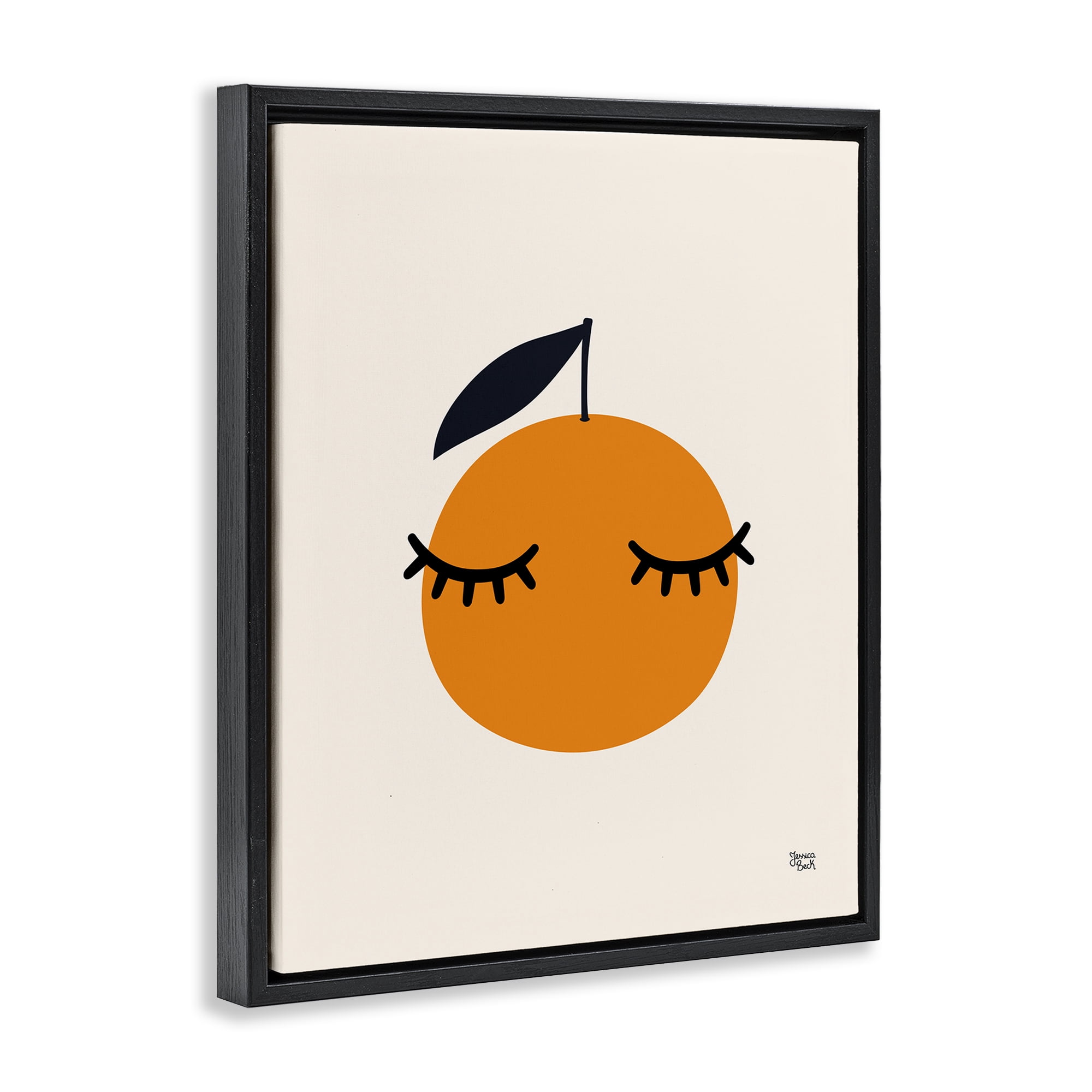 Stupell Industries Orange with Eyelashes Food & Beverage Painting Black Floater Framed Canvas Art Print Wall Art, 25 x 31
