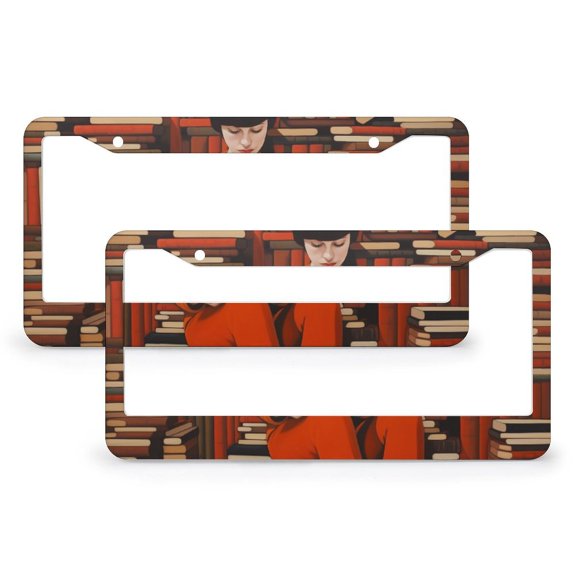 There Is No Such Thing As Too Many Books License Plate Frames 2 PCS Librarian Gifts Standard Car Tag Cover Holder for Women Men Auto Decoration Hardware 2 Holes Aluminum License Plate Cover