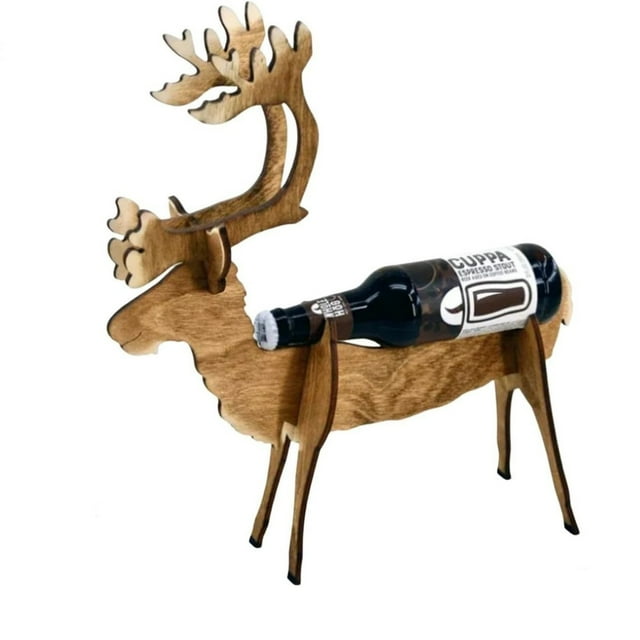 DJN Clearance Rack Christmas Reindeer Wine Bottle Holder Reindeer And Sleigh Wine Rack Display Stand Table Top And Counter Wine Rack For Christmas Holiday Home Decor Wood Khaki One Size