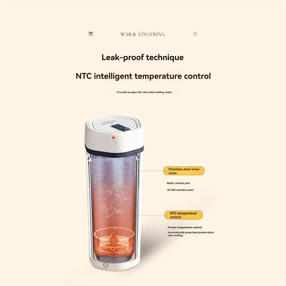 Portable Beaker Tea Kettle 6 Preset Electric Portable Water Heater for Boiling Self Heating Cup B US Plug,1 x Portable beaker 1 x Power cord,Green