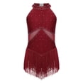 thumbnail image 2 of Aislor Robe de Danse Sans Manches à Franges pour Filles, Robe de Danse Latine Rumba Samba Salsa Bordeaux 8, 2 of 6