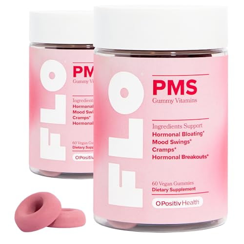 O Positiv FLO PMS Gomitas para mujeres - Alivio proactivo del PMS - Se enfoca en brotes hormonales, hinchazón, calambres y cambios de humor con sauzgatillo, vitamina B6 y bálsamo de limón - Gomitas PM
