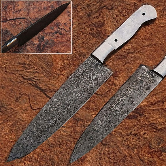 Custom Made Damascus Making Ladder Pattern Chef Knife blank