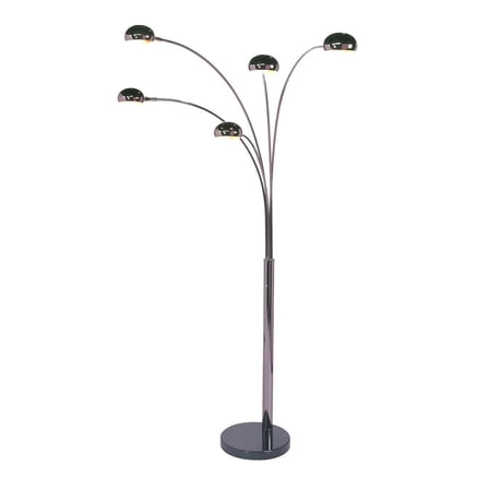 NOVA OF CALIFORNIA Mushroom 5 Light Arc Floor Lamp - Satin Nickel, Black Marble Base, Dimmer Switch