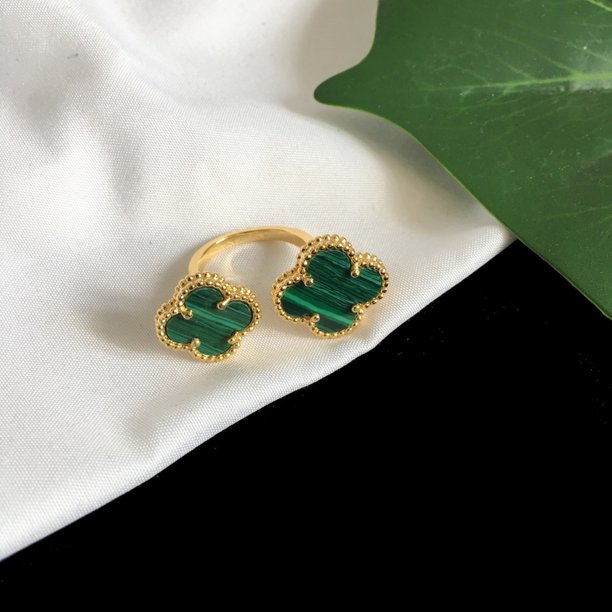 Van Cleef Anillo De Doble Flor De Trébol De Cuatro Hojas Chapado En Oro De 18 Quilates VCA