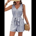 thumbnail image 2 of Mono Corto para Mujer, Informal, con Bolsillos en V, Cuello , Sin Mangas, Azul Marino, Talla XL, 2 of 10