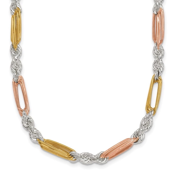 Sterling Silver Rose-tone and Gold-tone Polished 4.5mm Figaro Rope 18 Inch Necklace