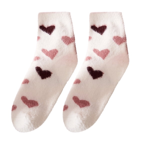 Socks for Women Thick‑fleece Thermal Mid‑tube Socks Pilates Socks 3‑Pair Multicolor