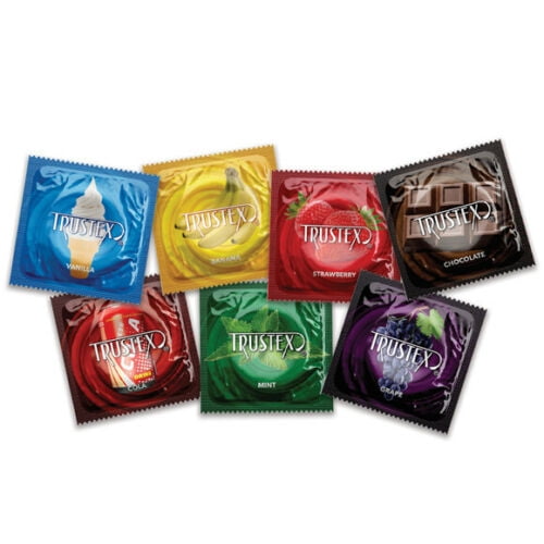 Trustex Super Flavor Assortment Silver Lunamax Pocket Case Flavored Lubricated Latex Condoms