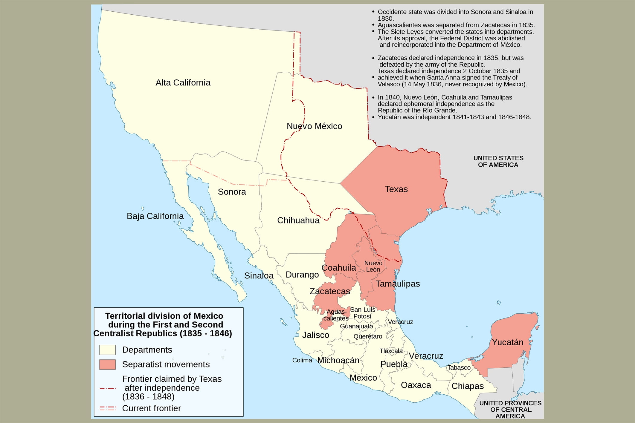 24x36 gallery poster, map of Mexico, 1835-1846, during Texas Revolution ...