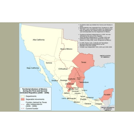 24x36 gallery poster, map of Mexico, 1835-1846, during Texas Revolution