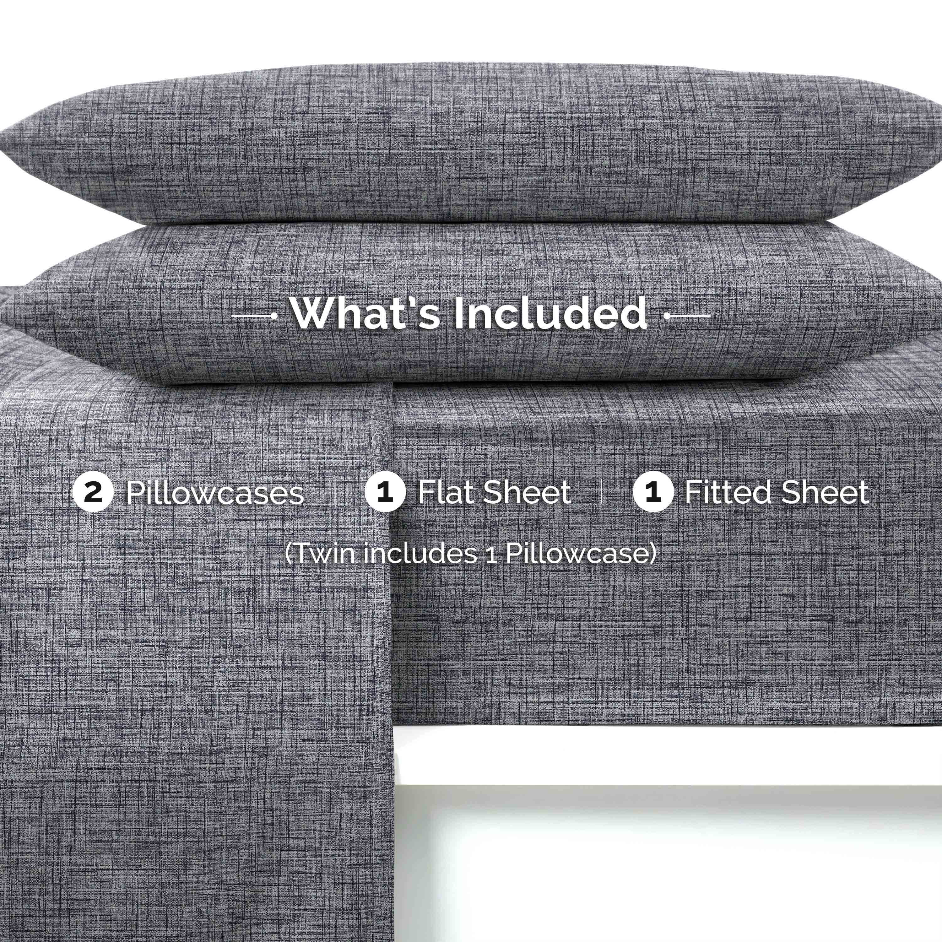 Martex Easy Living 4-Piece Full Microfiber Sheet Set | Brushed Soft Easy Care | Blue Crosshatch