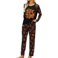 thumbnail image 2 of Black Women Halloween Pajamas Polyester,Spandex Funny Pumpkin Ghost Print Lounge Set, Button Scoop Neck Long Sleeve Top And Capris, Halloween Party Sleepwear Pajamas M, 2 of 4