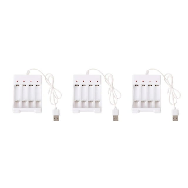 bedienty Plastic AAA/AA Battery Charger Indicator Light Universal Short-circuit for Protection USB Interface Remote Control Charging Adaptor White 3Set