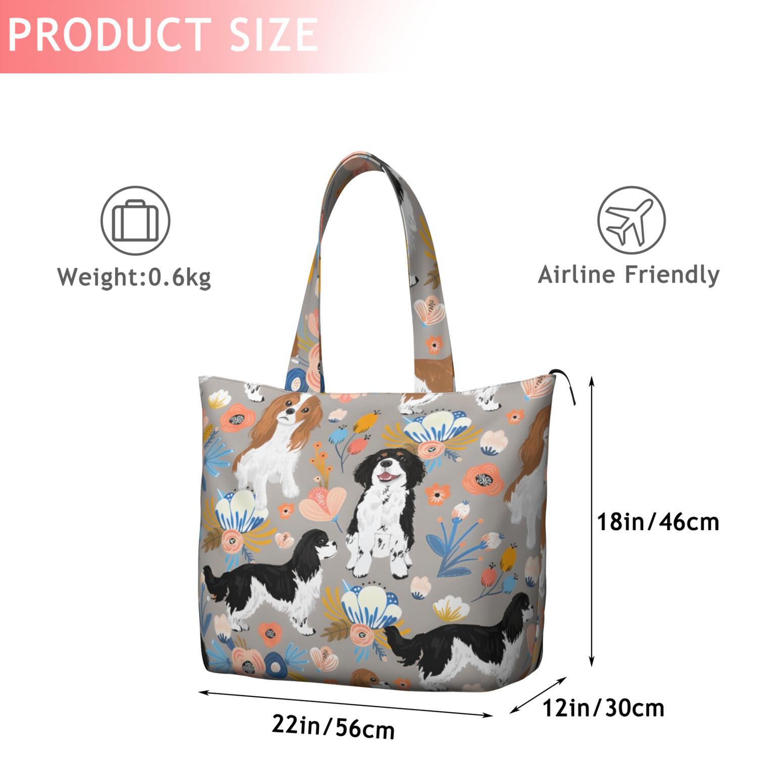 Cavalier King Charles Spaniel Dog and Flower Travel Tote Bags for Women Carry On,Large Weekender Bags for Women Travel,Multi Functional Duffle Bag for Work,Shopping,Sports