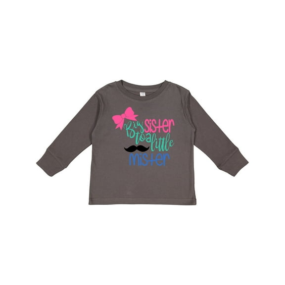 Inktastic Big Sister to a Little Mister Bow and Mustache Girls Long Sleeve Toddler T-Shirt