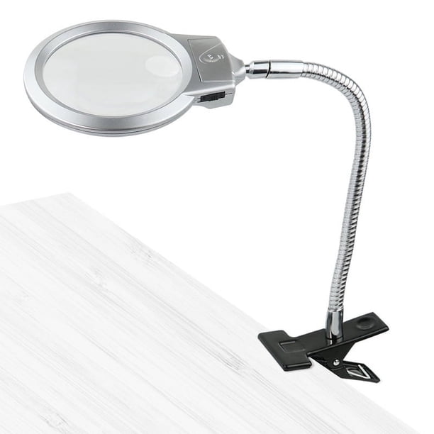 Lámpara de mesa Lupa LED, Abrazadera de clip de escritorio Lupa flexible Herramienta de reparación de reloj de joyería ajustable Luz LED ajustable para lectura
