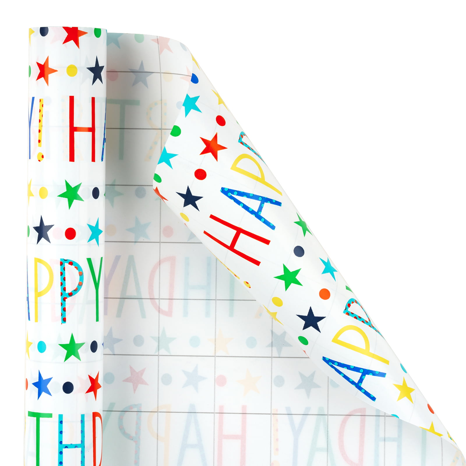 MAYPLUSS Birthday Wrapping Paper Roll - Mini Roll - 17.3 Inch X 32.8 Feet -  Pink Design - Colorful Hat/Birthday Text (47.3 sq.ft.ttl)