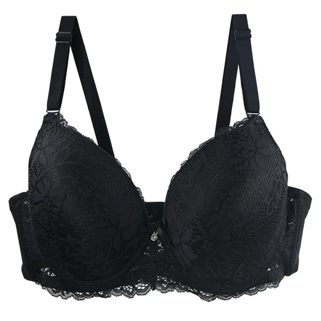 Womens Bras Middle Age Front Closure Lace Wireless Bra With Adjustable Straps Plus Size Full Support Bra Black 95C