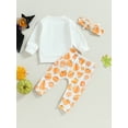 thumbnail image 4 of Halloween Infant Baby Girls Holiday Clothes Cutest Pumpkin Sweatshirts Long Pants Set Headband Fall Casual Outfits, 4 of 8