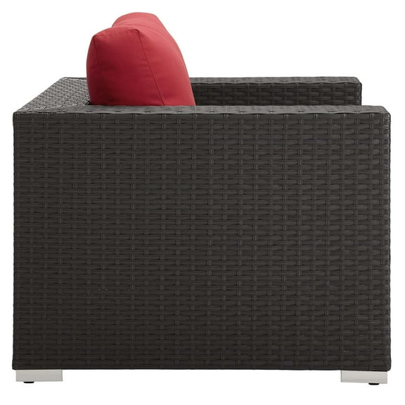 Modern Contemporary Urban Design Outdoor Patio Balcony Garden Furniture Lounge Chair Armchair, Sunbrella Rattan Wicker, Red