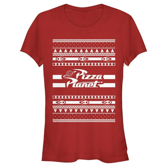 Junior's Toy Story Ugly Christmas Pizza Planet Graphic Tee Red Large