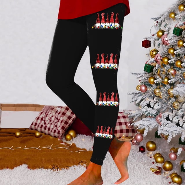 MKLEKYY Leggings para mujer Leggings para mujer Leggings de entrenamiento Pantalones con estampado navideño de bloques de color Leggings suaves y elásticos 2219